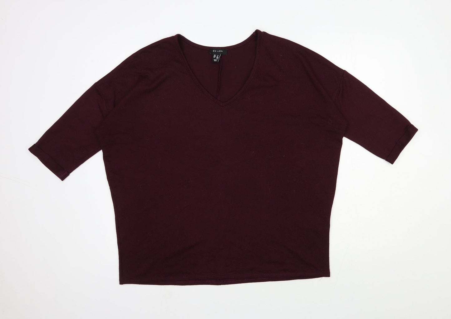 New Look Womens Red V-Neck Polyester Pullover Jumper Size M