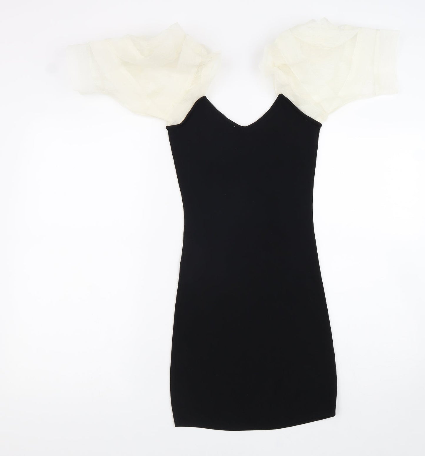 Zara Womens Black Polyester Bodycon Size XS V-Neck Pullover - Balloon Sleeves
