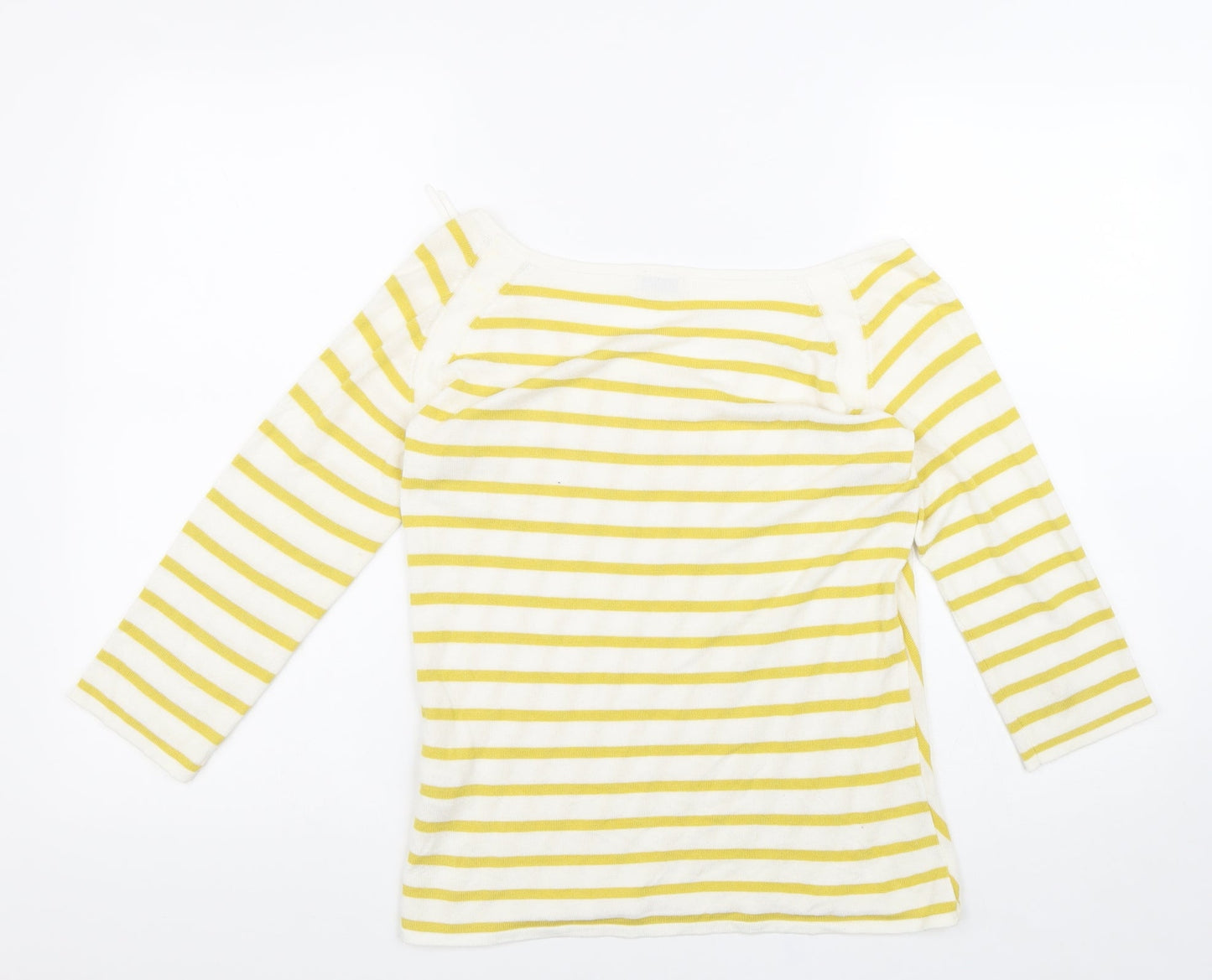 Minuet Petite Womens Yellow Striped Viscose Basic T-Shirt Size S Scoop Neck