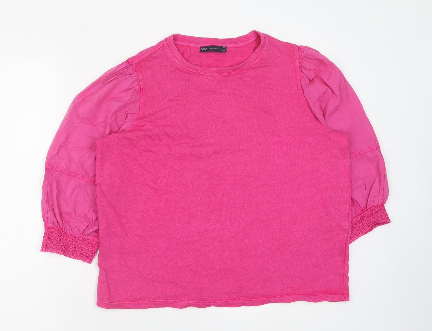 Marks and Spencer Womens Pink Polyester Basic T-Shirt Size 12 Round Neck