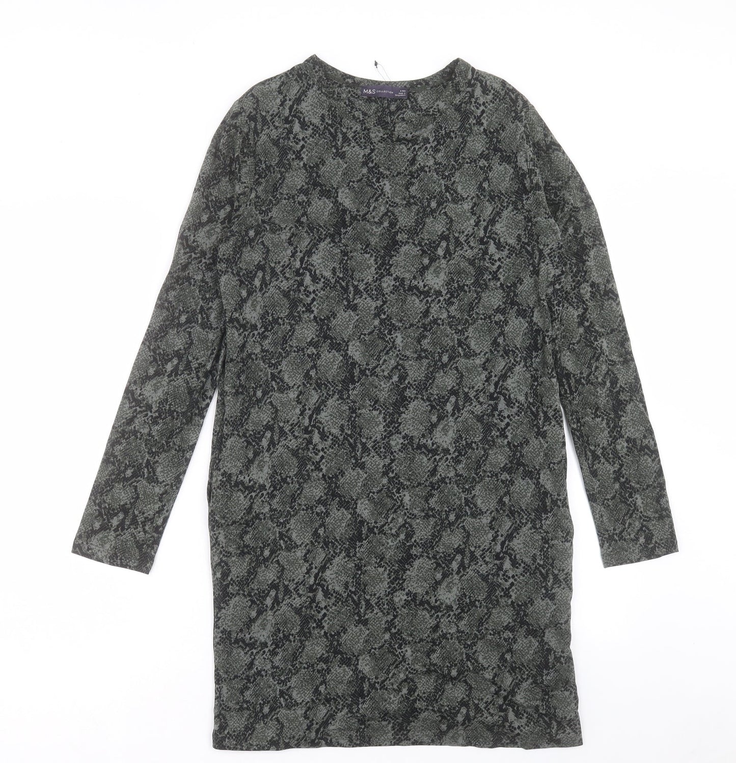 Marks and Spencer Womens Green Animal Print Viscose Shift Size 8 Round Neck Pullover - Snake Print