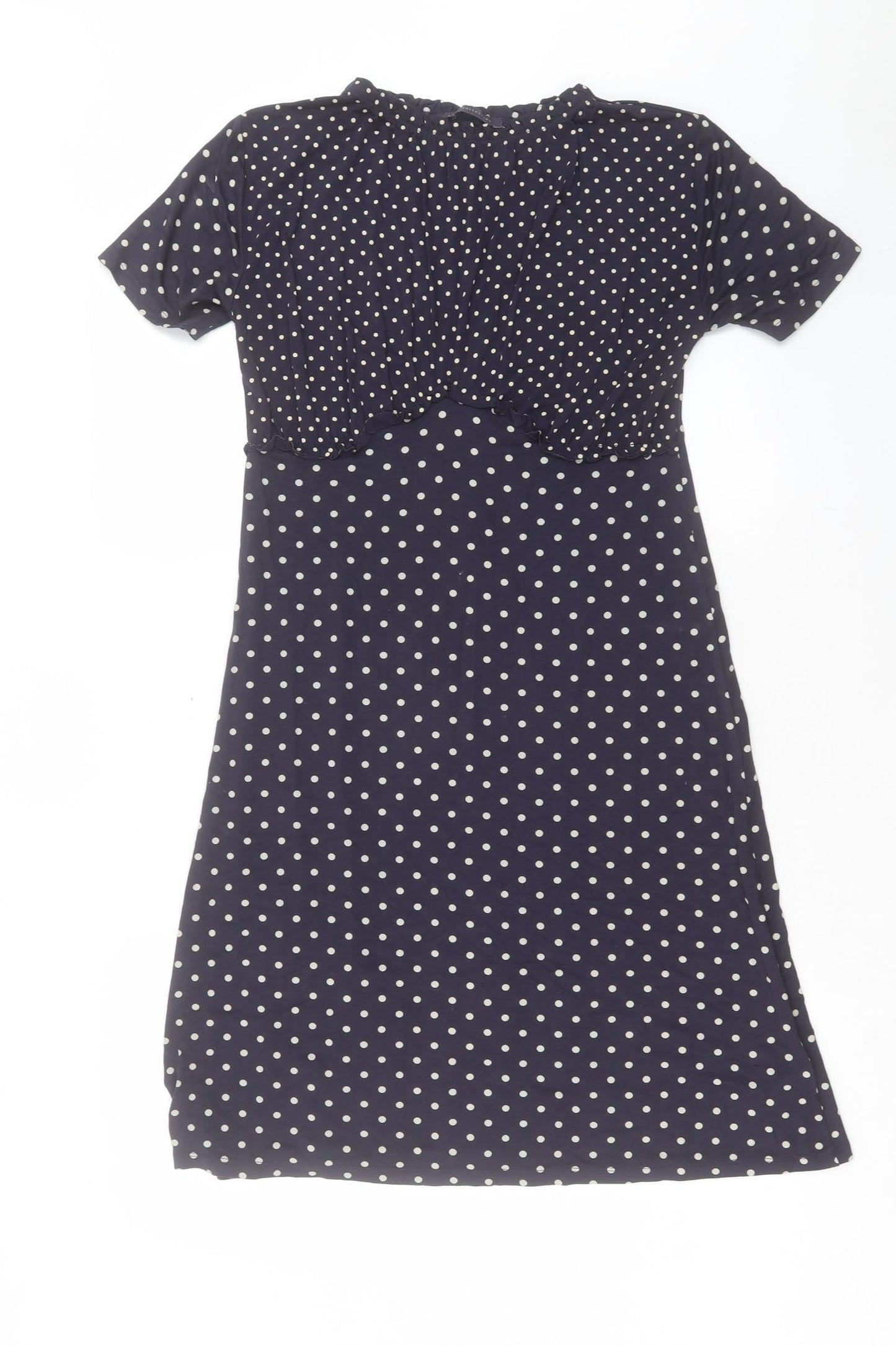 Marks and Spencer Womens Blue Polka Dot Viscose A-Line Size 8 V-Neck Pullover