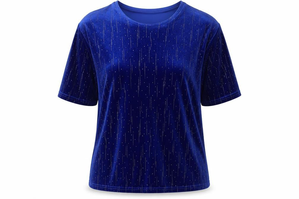 Stephan Womens Blue Polyester Basic T-Shirt Size S Round Neck