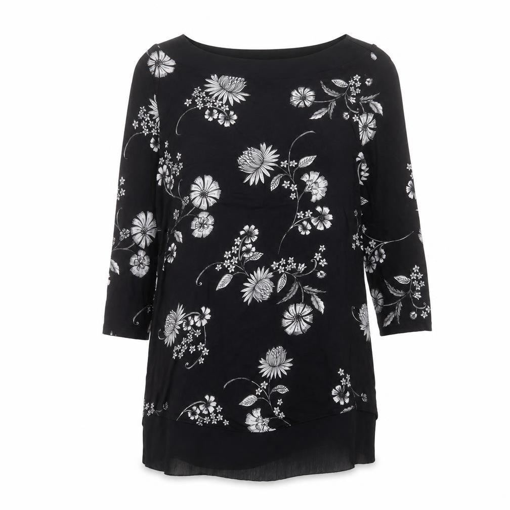 Marks and Spencer Womens Black Floral Viscose Basic Blouse Size 8 Boat Neck