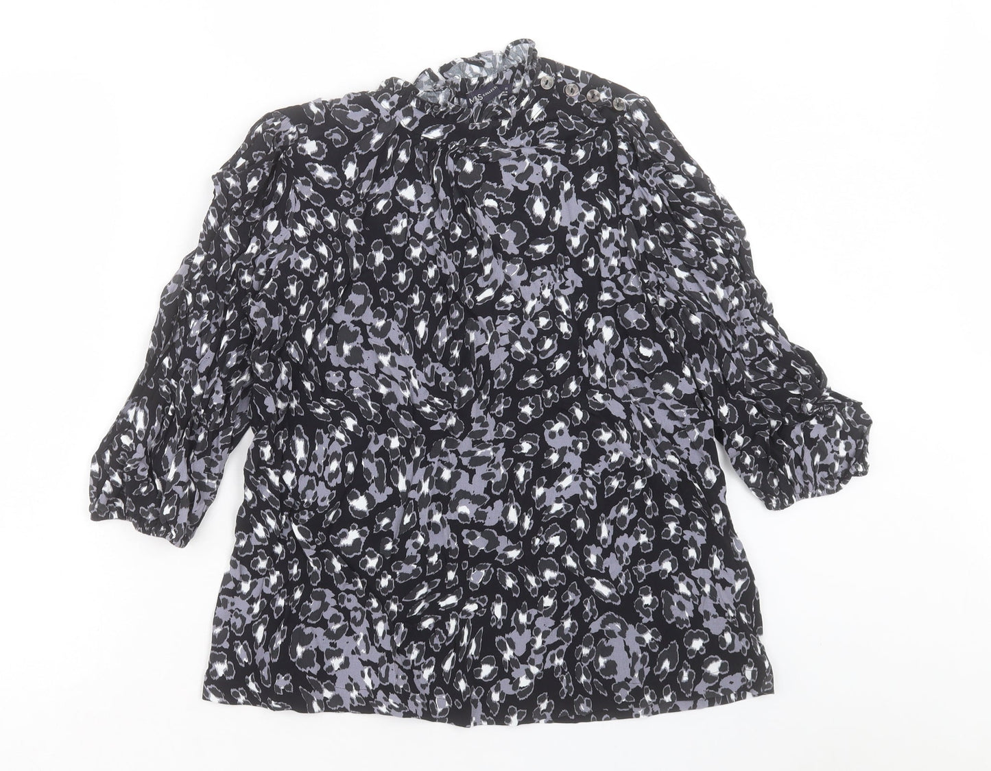 Marks and Spencer Womens Multicoloured Animal Print Viscose Basic Blouse Size 12 Round Neck - Leopard Print