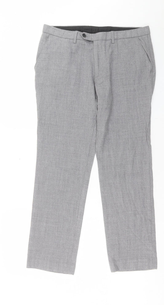Preworn Womens Grey Polyester Trousers Size 32 in Regular Button