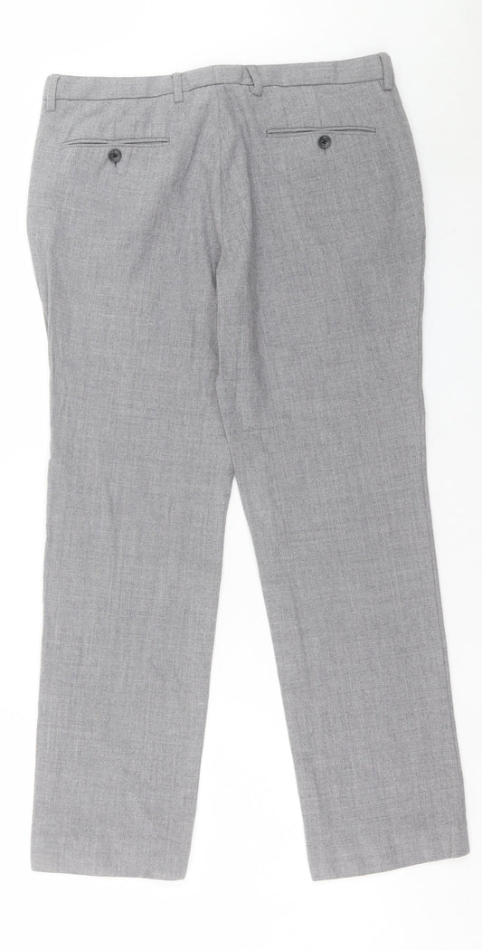 Preworn Womens Grey Polyester Trousers Size 32 in Regular Button