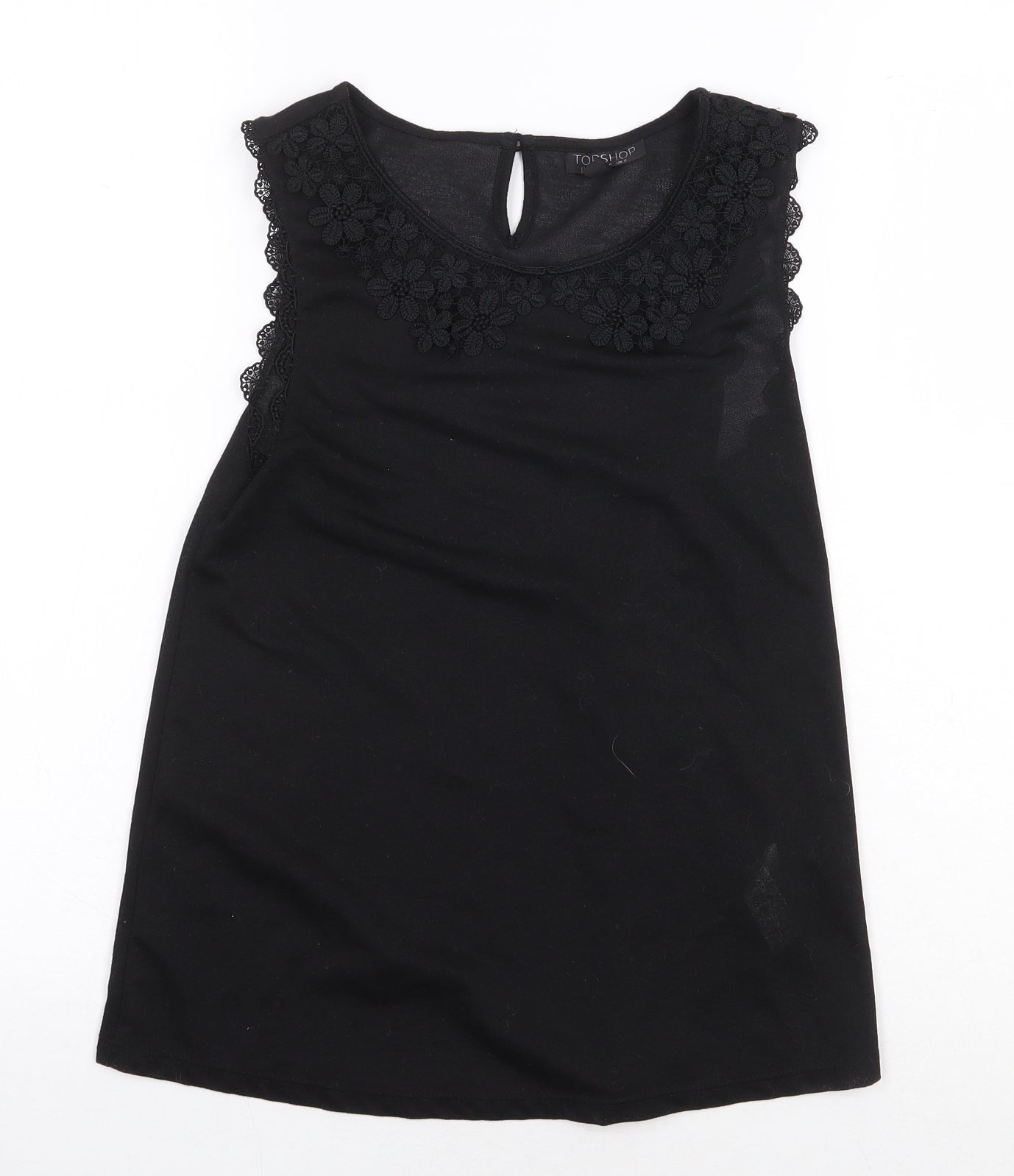 Topshop Womens Black Polyester Basic Tank Size 8 Round Neck - Flower Detail