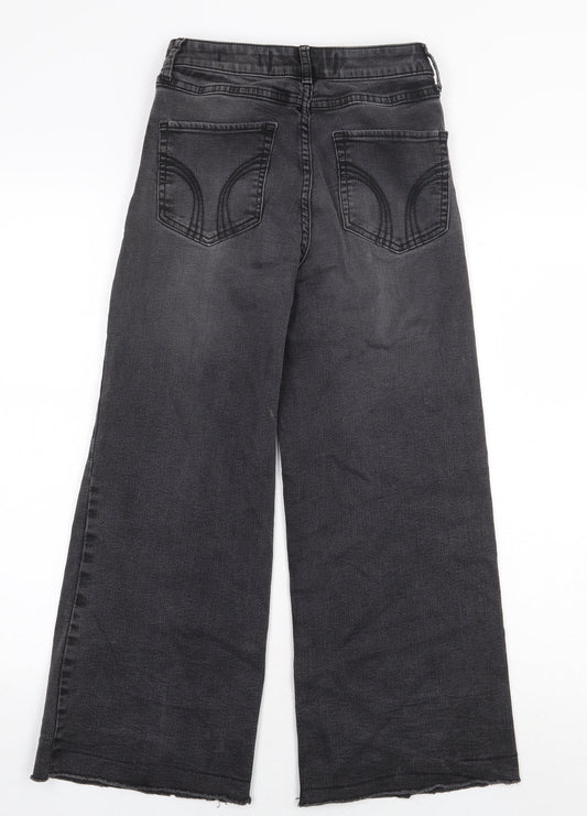 Hollister Womens Black Cotton Wide-Leg Jeans Size 25 in Regular Button