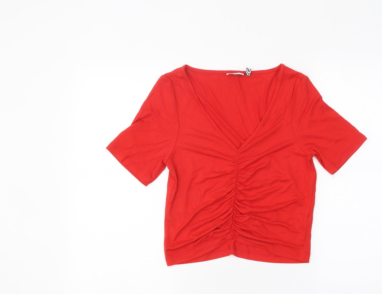 ASOS Womens Red Polyester Cropped T-Shirt Size 10 V-Neck - Ruched