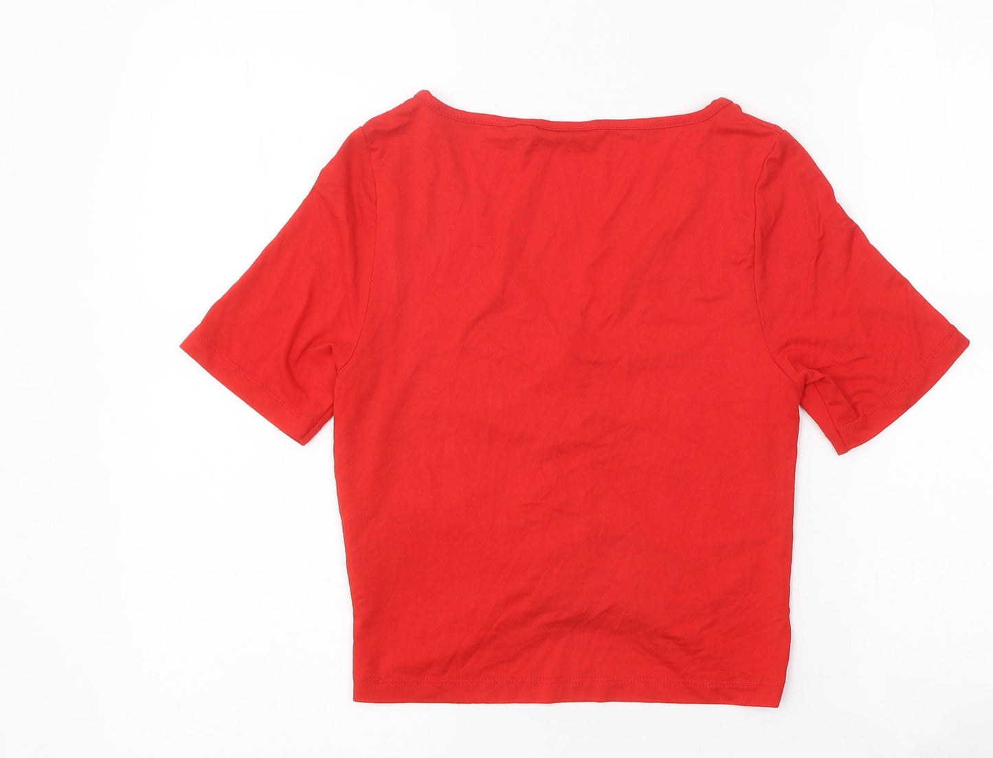 ASOS Womens Red Polyester Cropped T-Shirt Size 10 V-Neck - Ruched