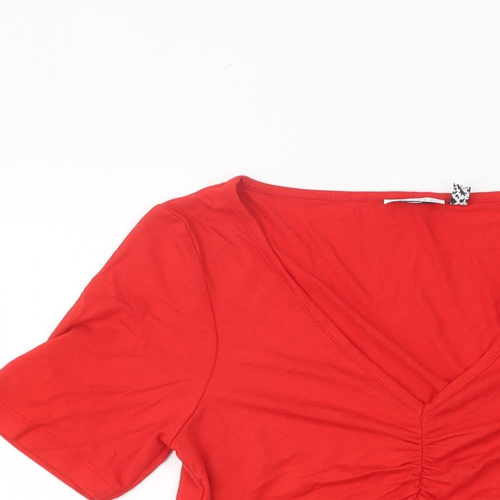 ASOS Womens Red Polyester Cropped T-Shirt Size 10 V-Neck - Ruched