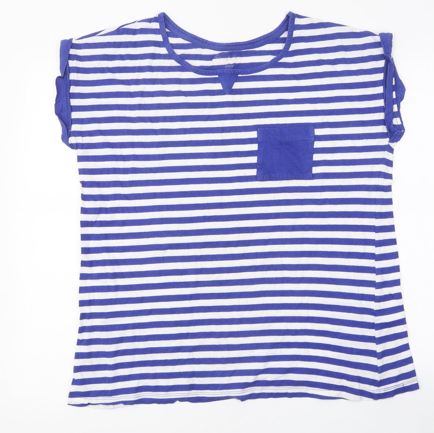 Simply Be Womens Blue Striped Polyester Basic T-Shirt Size 12 Scoop Neck