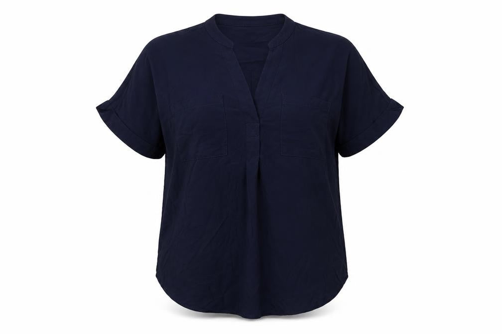 Marks and Spencer Womens Blue Polyester Basic Blouse Size 6 V-Neck