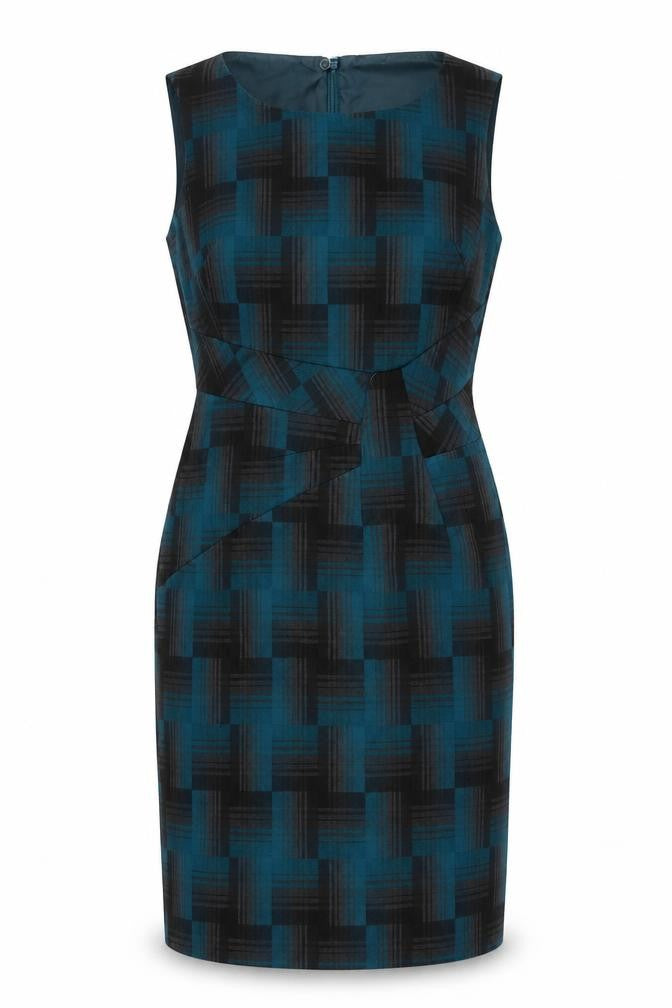 Marks and Spencer Womens Blue Geometric Polyester A-Line Size 10 Round Neck Zip