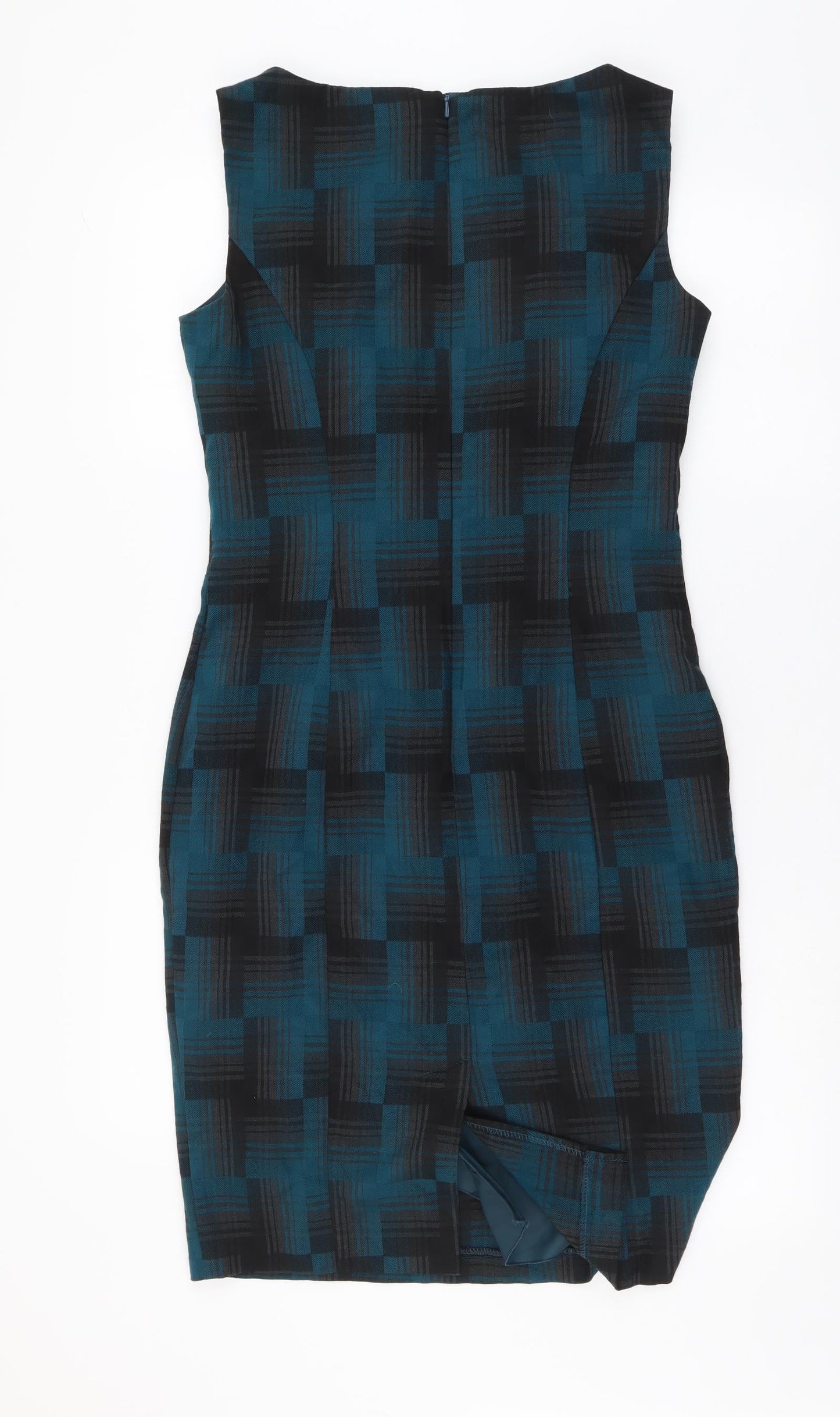 Marks and Spencer Womens Blue Geometric Polyester A-Line Size 10 Round Neck Zip