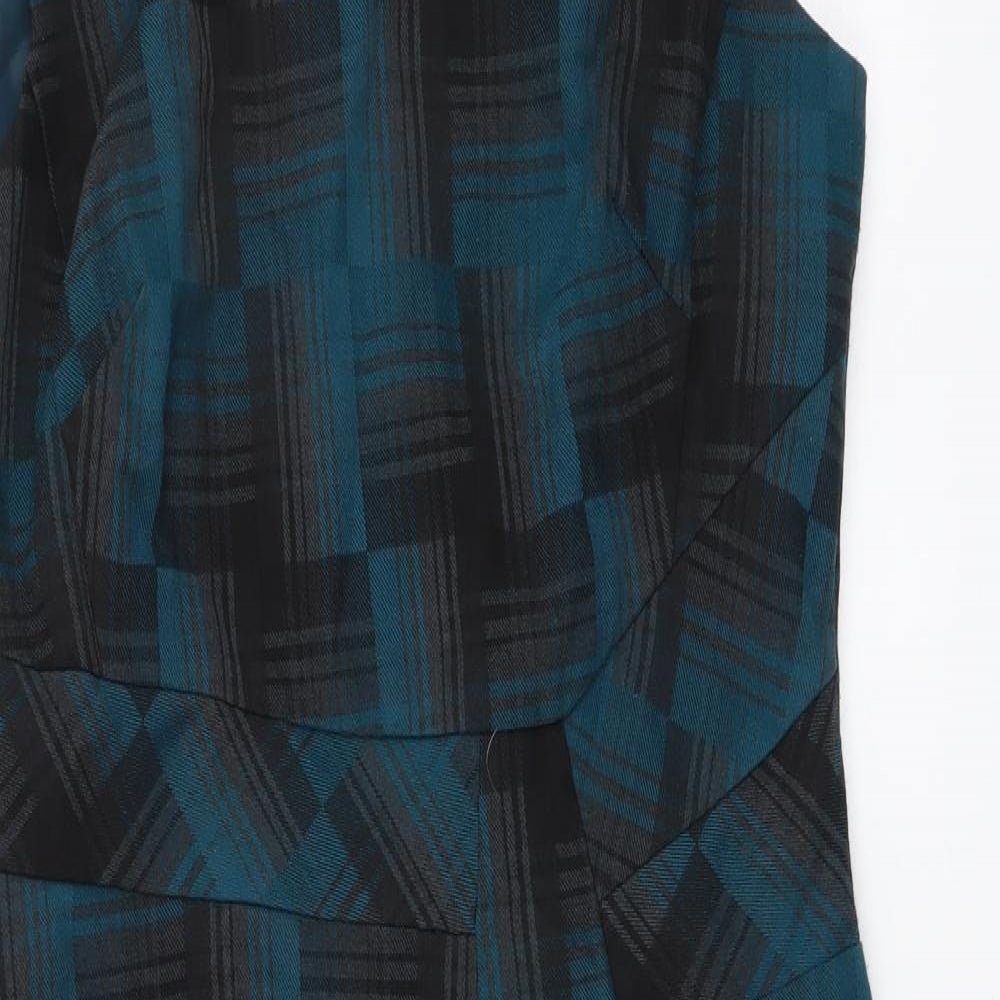 Marks and Spencer Womens Blue Geometric Polyester A-Line Size 10 Round Neck Zip