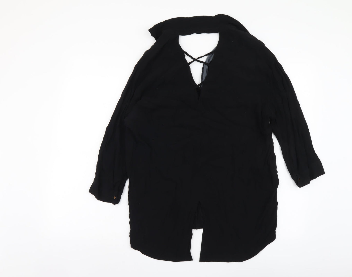 River Island Womens Black Polyester Basic Blouse Size 10 V-Neck