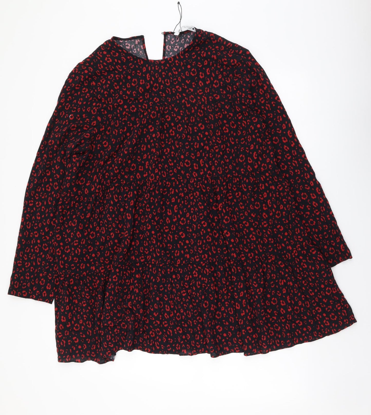 Zara Womens Red Geometric Viscose Fit & Flare Size M Round Neck Pullover