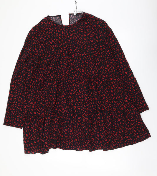 Zara Womens Red Geometric Viscose Fit & Flare Size M Round Neck Pullover