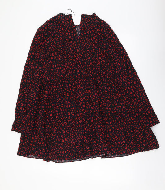 Zara Womens Red Geometric Viscose Fit & Flare Size M Round Neck Pullover