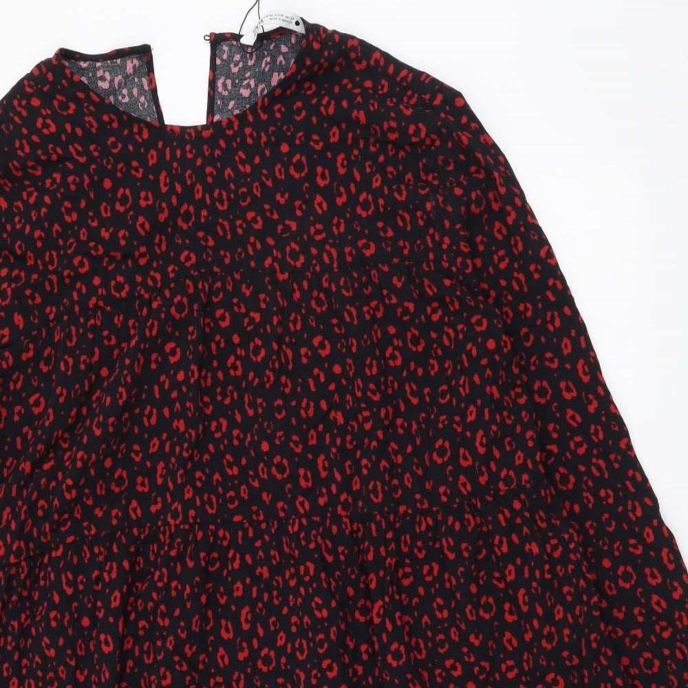 Zara Womens Red Geometric Viscose Fit & Flare Size M Round Neck Pullover