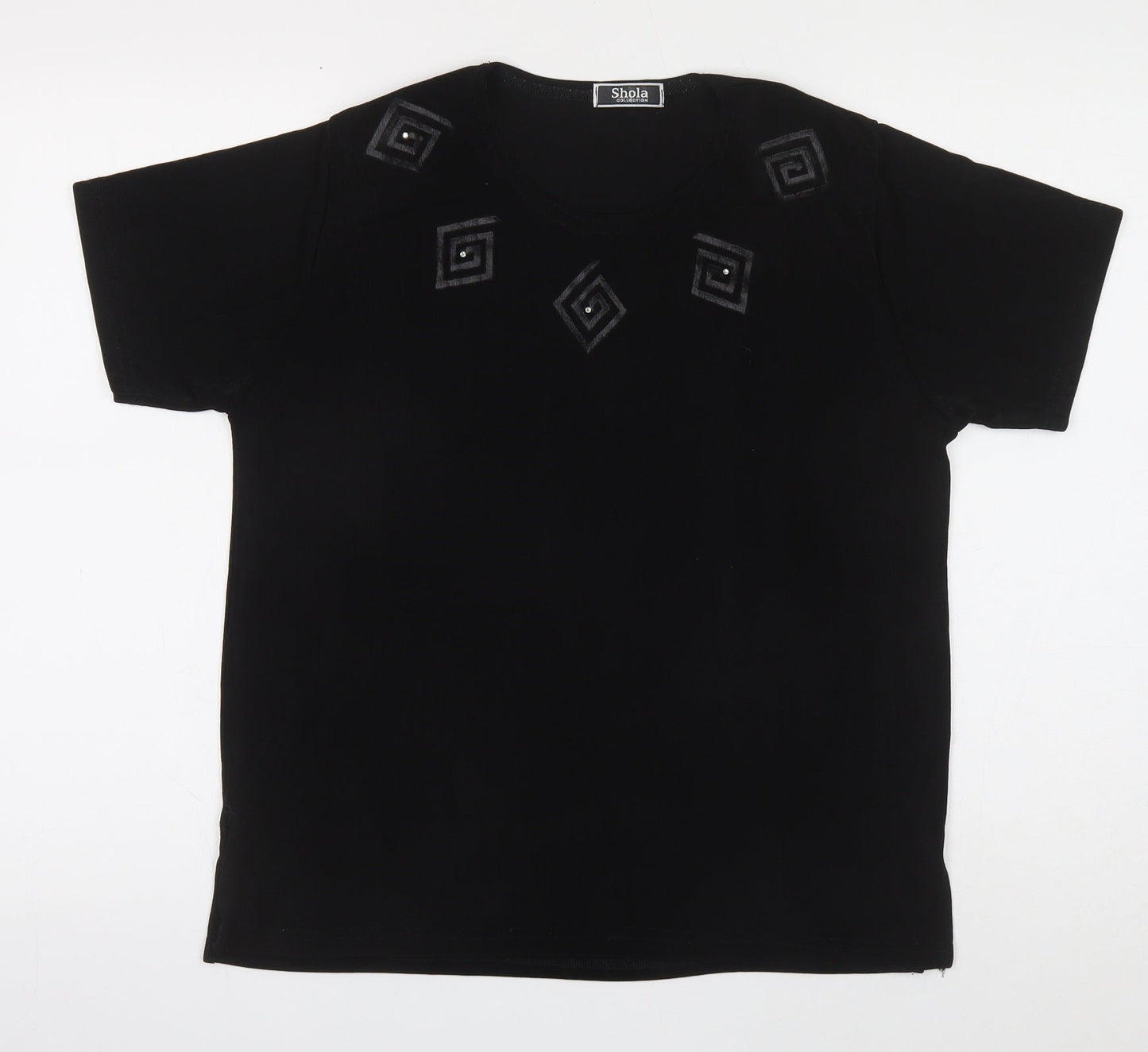 Shola Womens Black Polyester Basic T-Shirt Size S Round Neck