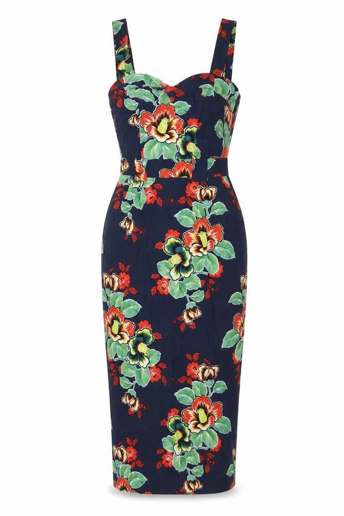 Warehouse Womens Multicoloured Floral Viscose Fit & Flare Size 10 V-Neck Zip