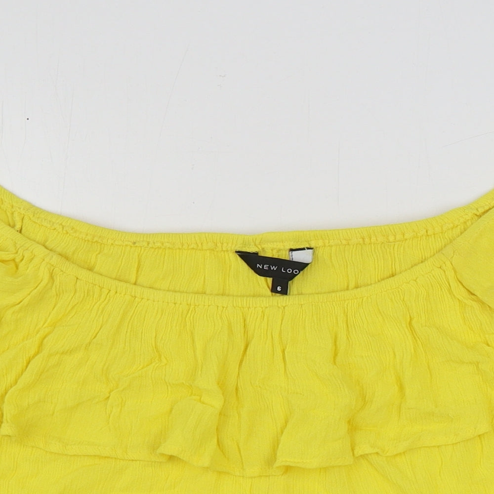 New Look Womens Yellow Viscose Basic Blouse Size 6 Off the Shoulder