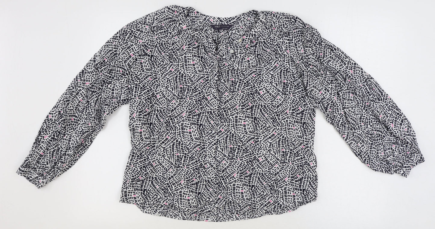 Marks and Spencer Womens Multicoloured Geometric Viscose Basic Button-Up Size 6 Round Neck