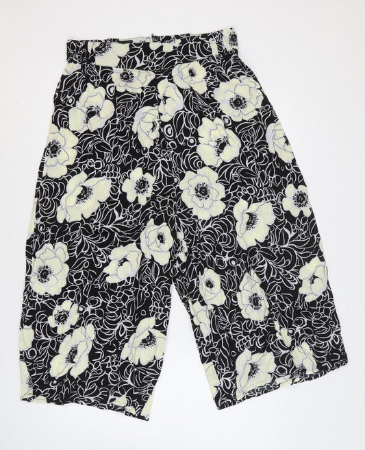 POP Womens Black Floral Polyester Trousers Size 4 Regular Zip