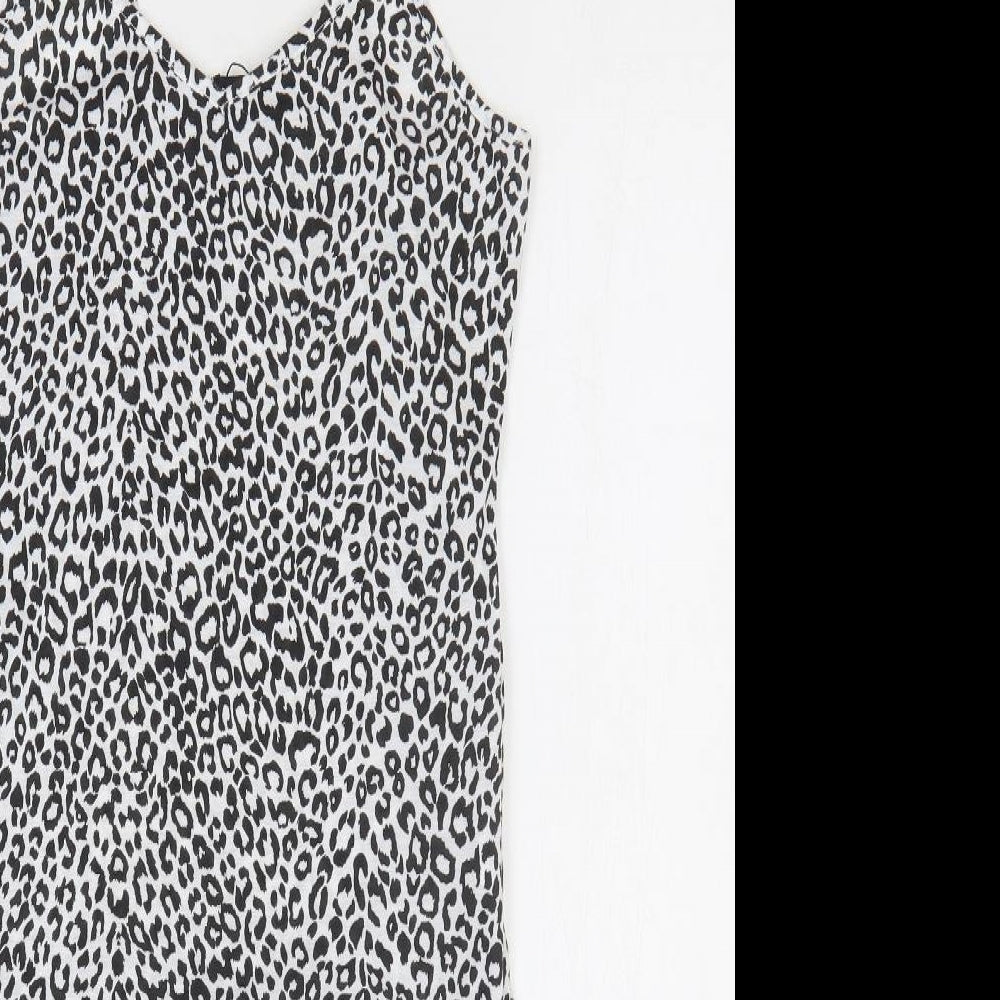 PRETTYLITTLETHING Womens White Animal Print Polyester Pencil Dress Size 10 Round Neck Pullover - Leopard Print