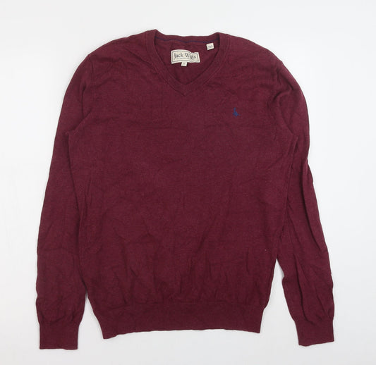 Jack Wills Womens Red V-Neck Cotton Pullover Jumper Size S