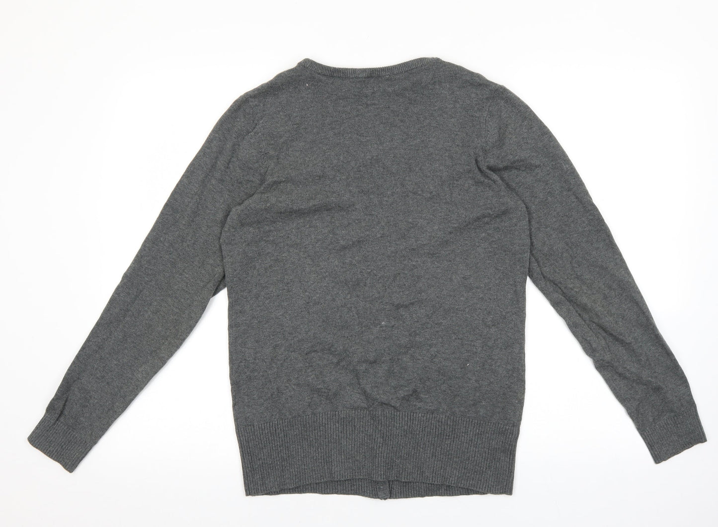 bonprix Womens Grey V-Neck Cotton Cardigan Jumper Size S