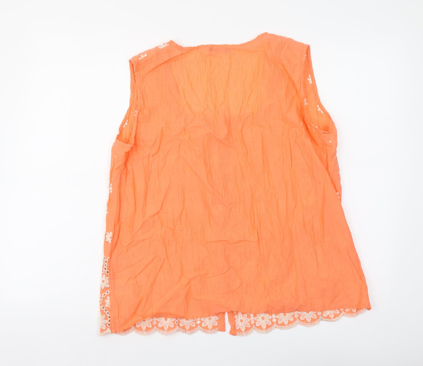 Roman Womens Orange Floral Cotton Basic Tank Size 12 Square Neck