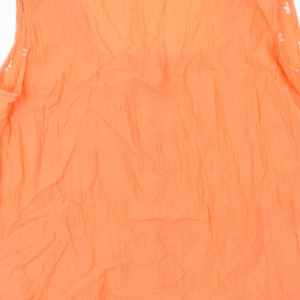 Roman Womens Orange Floral Cotton Basic Tank Size 12 Square Neck