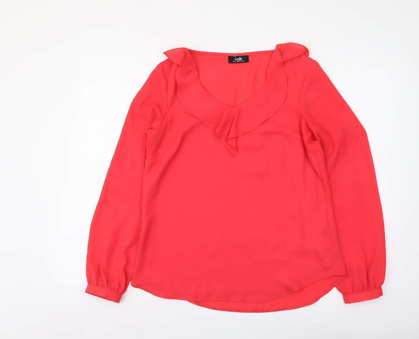 Wallis Womens Red Polyester Basic Blouse Size 8 V-Neck