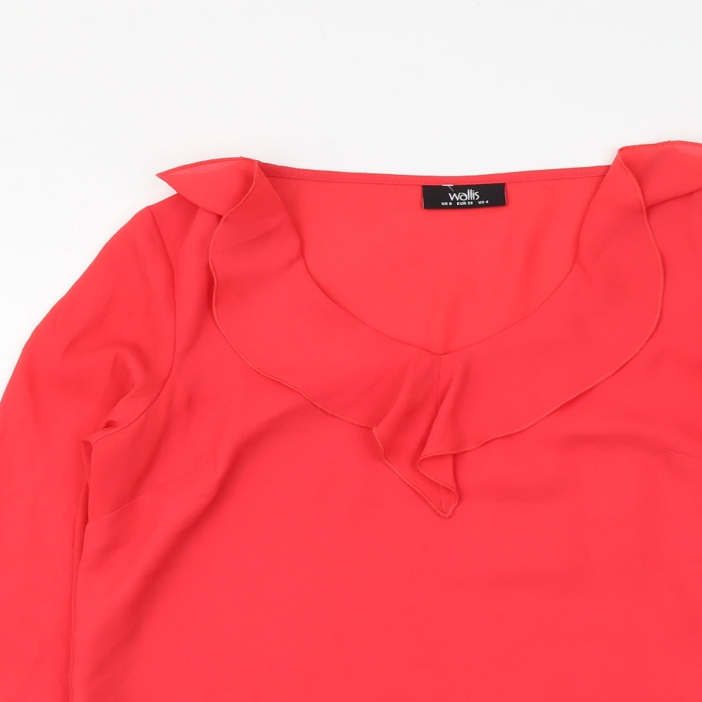 Wallis Womens Red Polyester Basic Blouse Size 8 V-Neck