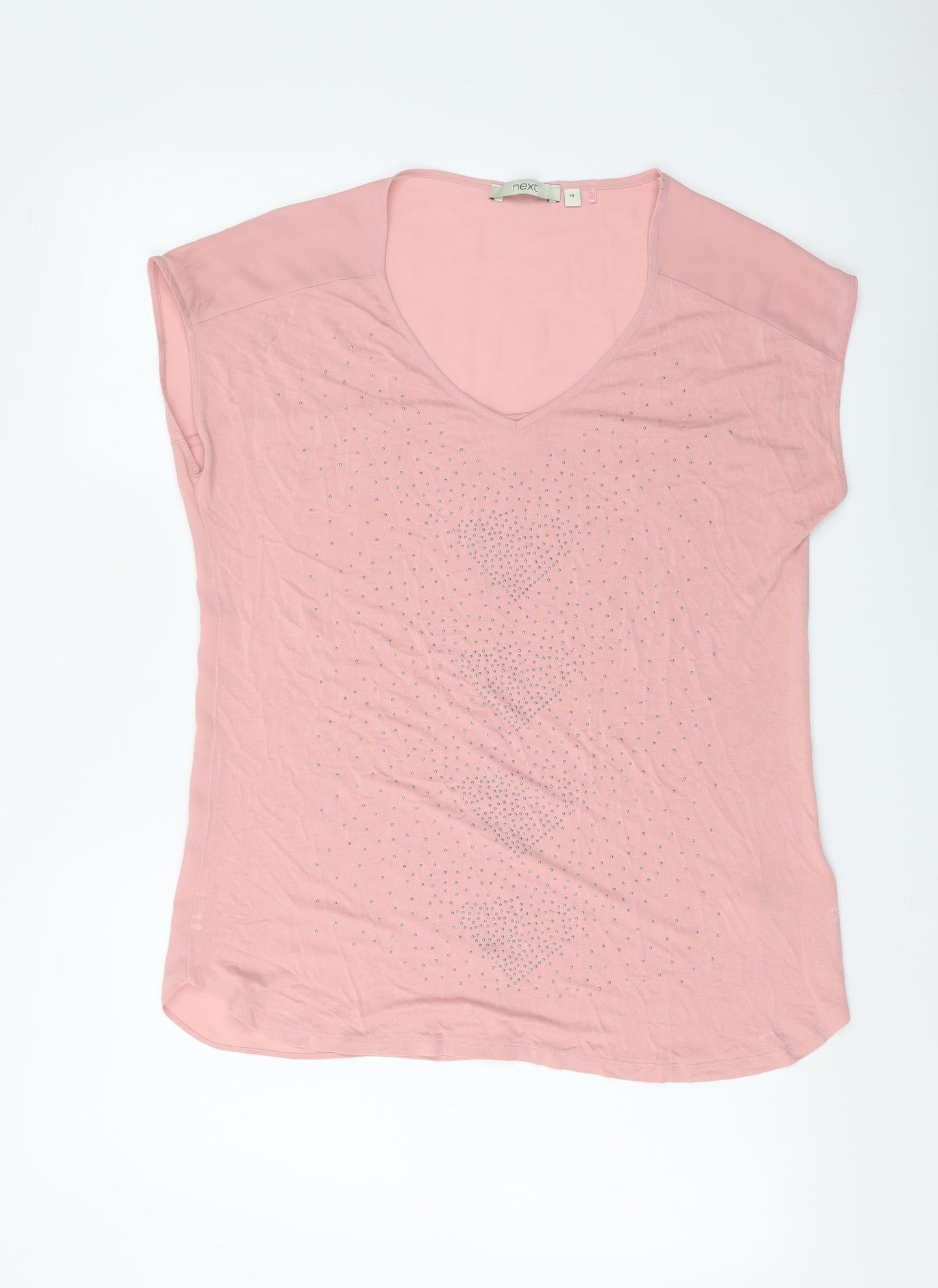 NEXT Womens Pink Viscose Basic T-Shirt Size 10 V-Neck