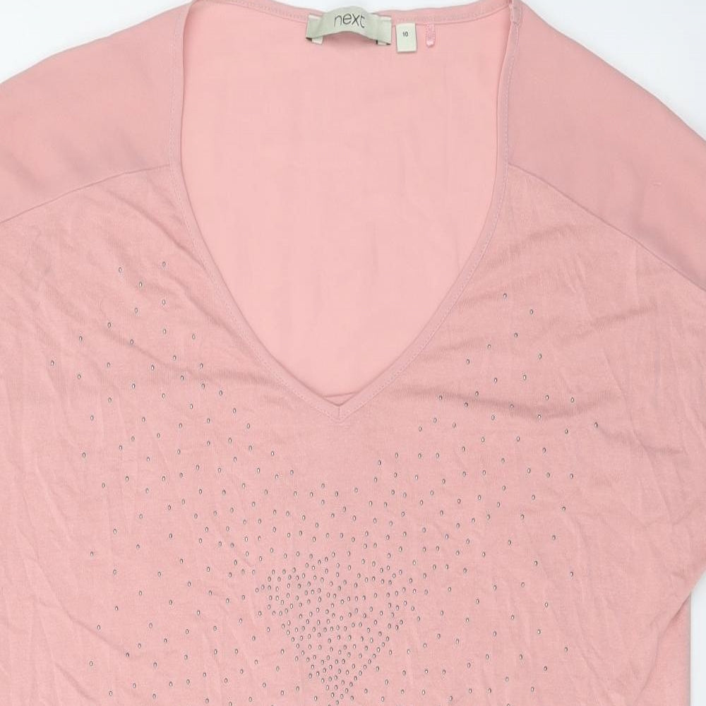 NEXT Womens Pink Viscose Basic T-Shirt Size 10 V-Neck