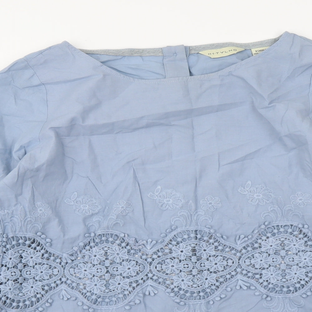 11 Tyhlo Womens Blue Cotton Basic Blouse Size XS Round Neck