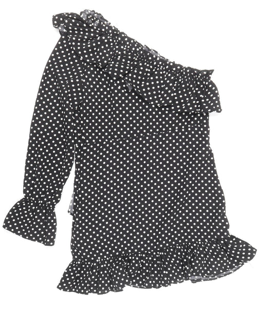 Nasty Gal Womens Black Polka Dot Polyester Mini Size 12 One Shoulder Zip