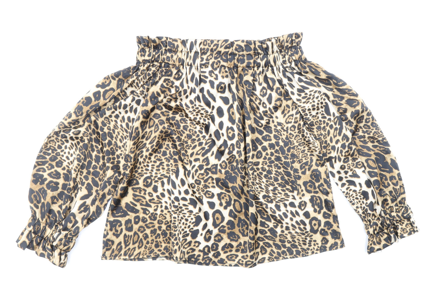 JCL Womens Multicoloured Animal Print Polyester Basic Blouse Size L Off the Shoulder - Leopard Print