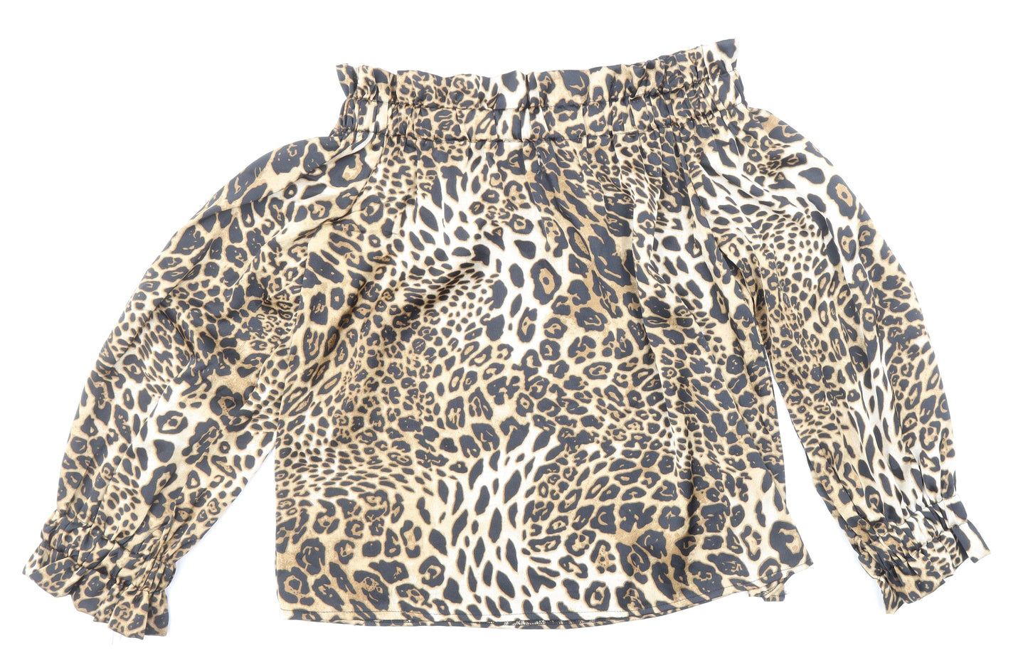 JCL Womens Multicoloured Animal Print Polyester Basic Blouse Size L Off the Shoulder - Leopard Print
