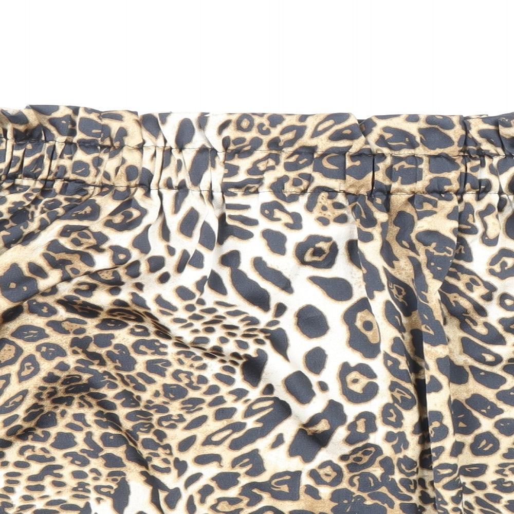 JCL Womens Multicoloured Animal Print Polyester Basic Blouse Size L Off the Shoulder - Leopard Print