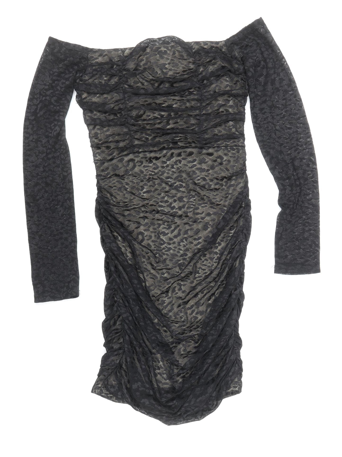 Parallel Lines Womens Black Animal Print Polyester Mini Size S Off the Shoulder Zip