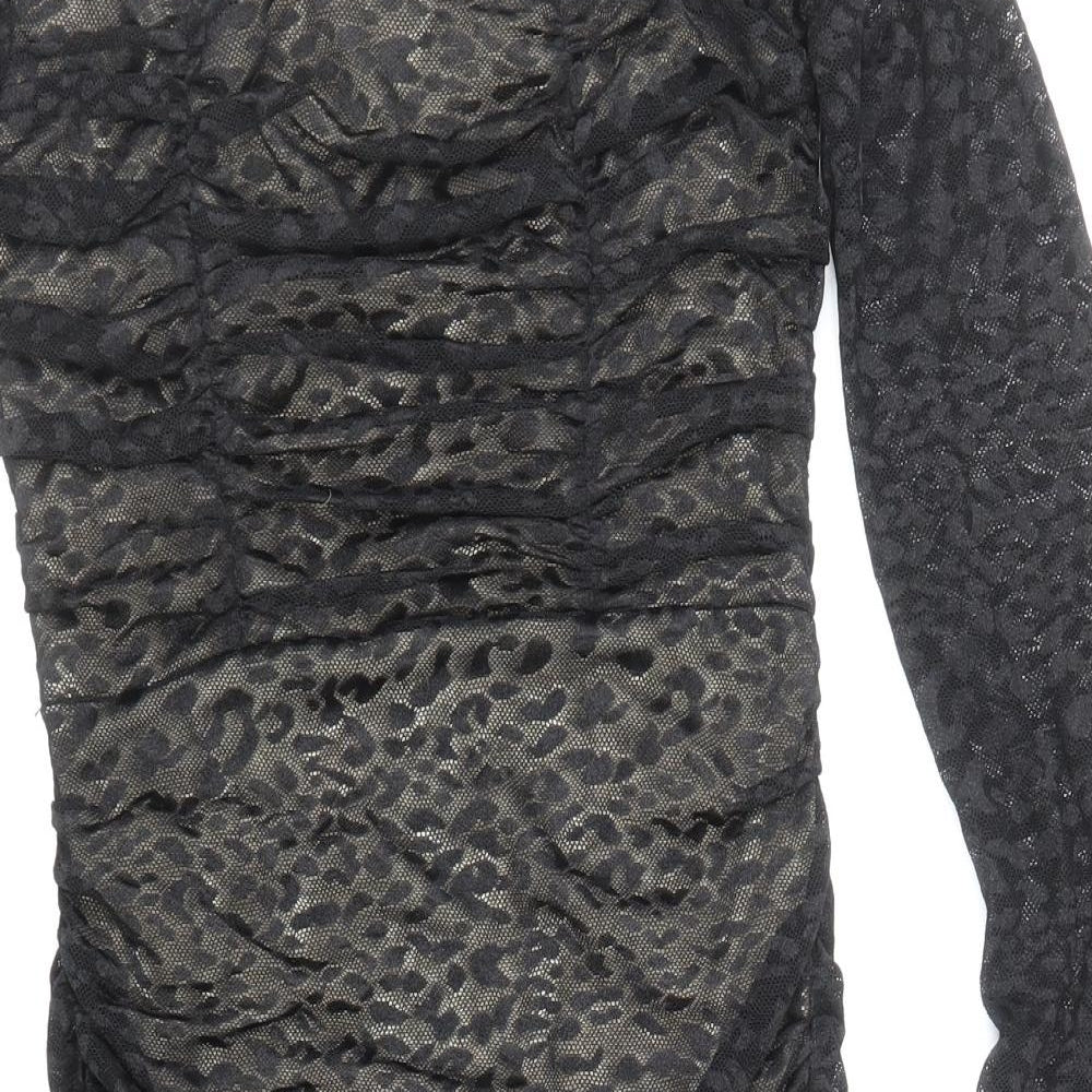 Parallel Lines Womens Black Animal Print Polyester Mini Size S Off the Shoulder Zip