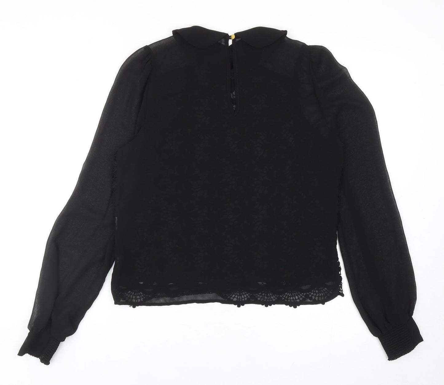 Warehouse Womens Black Floral Polyester Basic Blouse Size 10 Collared - Lace Overlay Detail