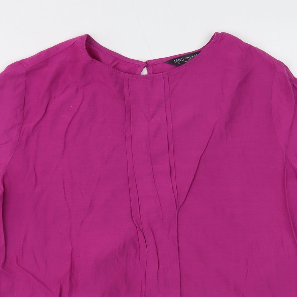 Marks and Spencer Womens Purple Viscose Basic Blouse Size 12 Round Neck