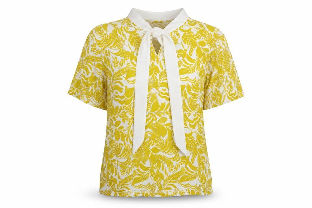 Marks and Spencer Womens Yellow Floral Viscose Basic Blouse Size 12 Round Neck